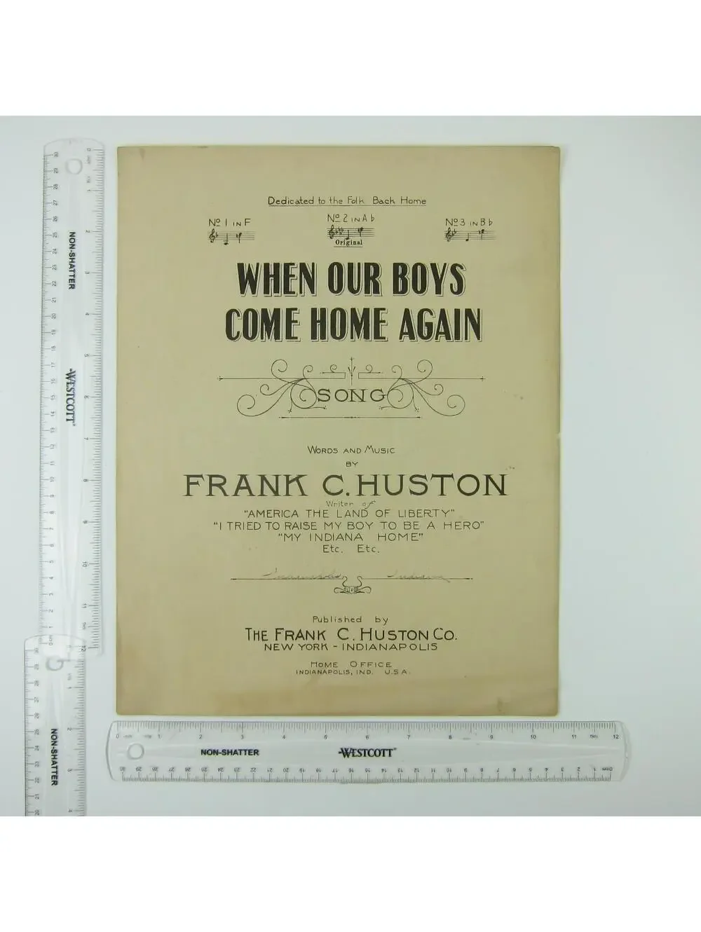 Sheet Music When Our Boys Come Home Again Frank C. Huston WWI Antique 1918